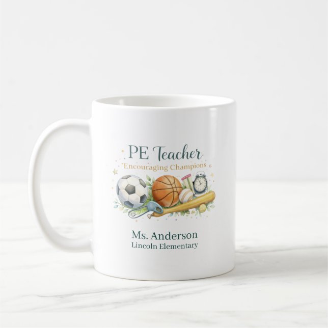 Personalised PE Teacher Inspiring Active Minds Coffee Mug (Left)