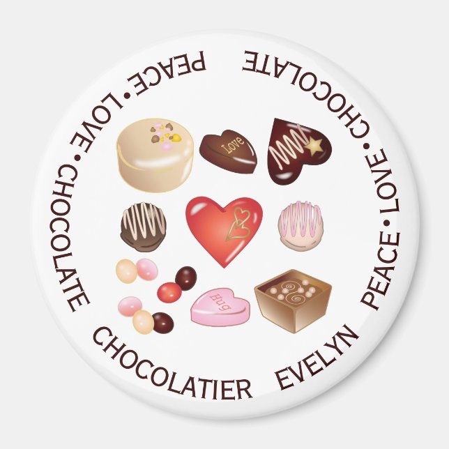 Personalised Peace Love Chocolate Candy Heart Magnet (Front)