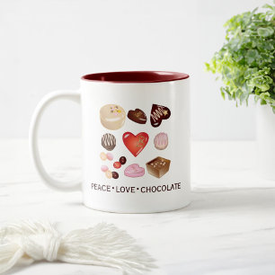 Personalised Peace Love Chocolate Candy Heart Two-Tone Coffee Mug