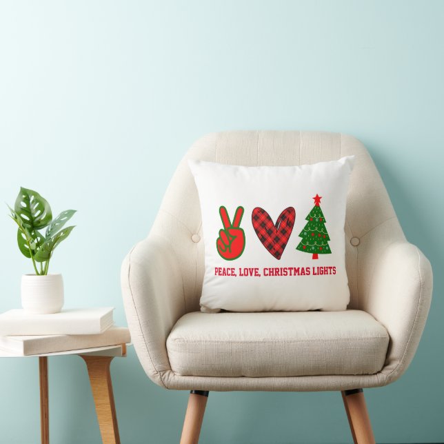 Personalised Peace Love Christmas Lights Red Green Cushion (Chair)