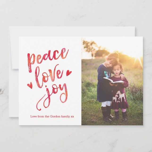 Personalised Peace love joy Christmas photo card (Front)