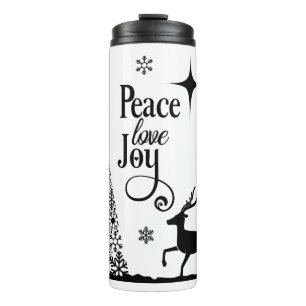 Personalised Peace Love Joy Deer Holiday Tree Thermal Tumbler