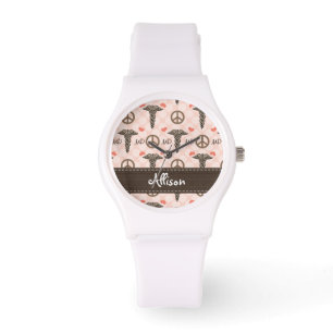 Personalised Peace Love MD Caduceus Watch