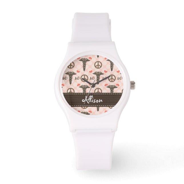 Personalised Peace Love MD Caduceus Watch (Front)