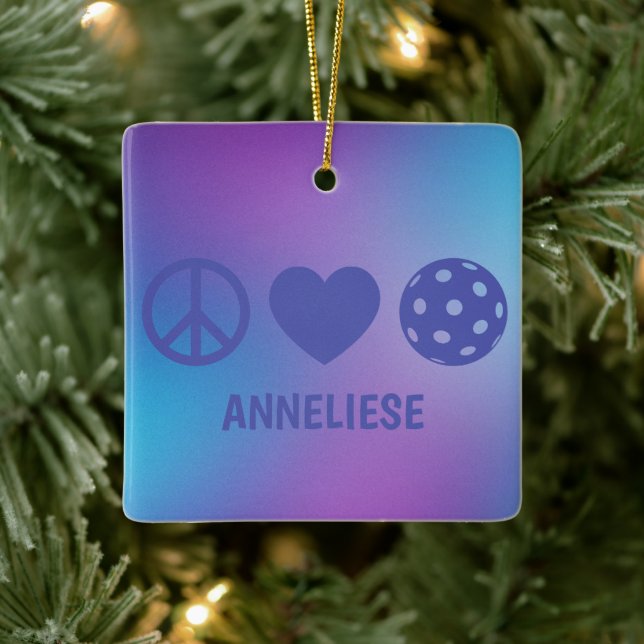 Personalised Peace Love Pickleball Gradient Ceramic Ornament (Tree)