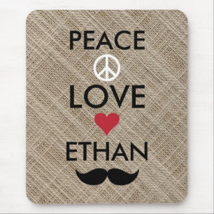 Personalised PEACE LOVE YOUR NAME Mouse Mat