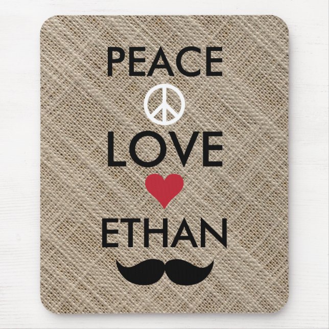 Personalised PEACE LOVE YOUR NAME Mouse Mat (Front)