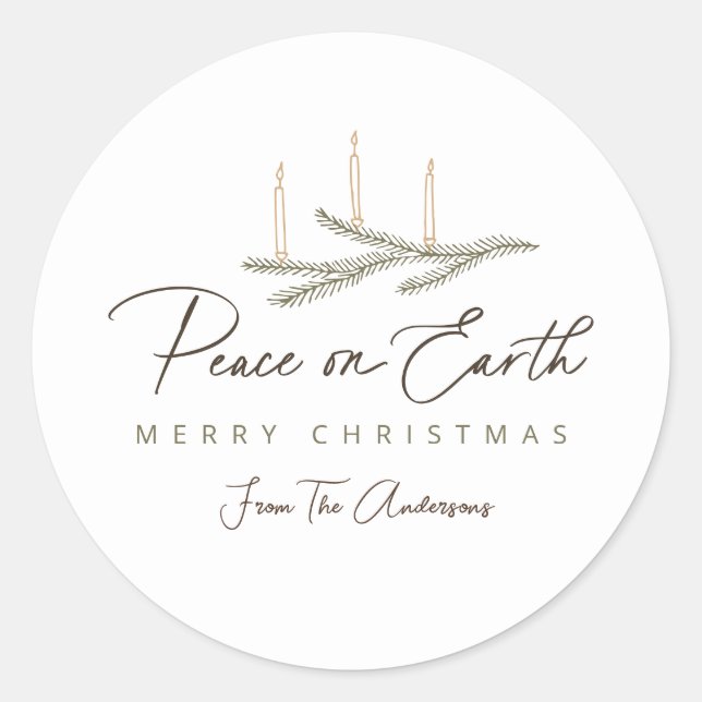 Personalised Peace on Earth Christmas Gift Classic Round Sticker (Front)