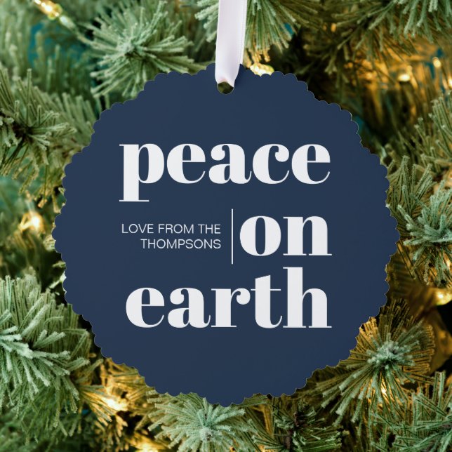 Personalised Peace On Earth Christmas Minimalist Tree Decoration Card (Insitu (Tree))