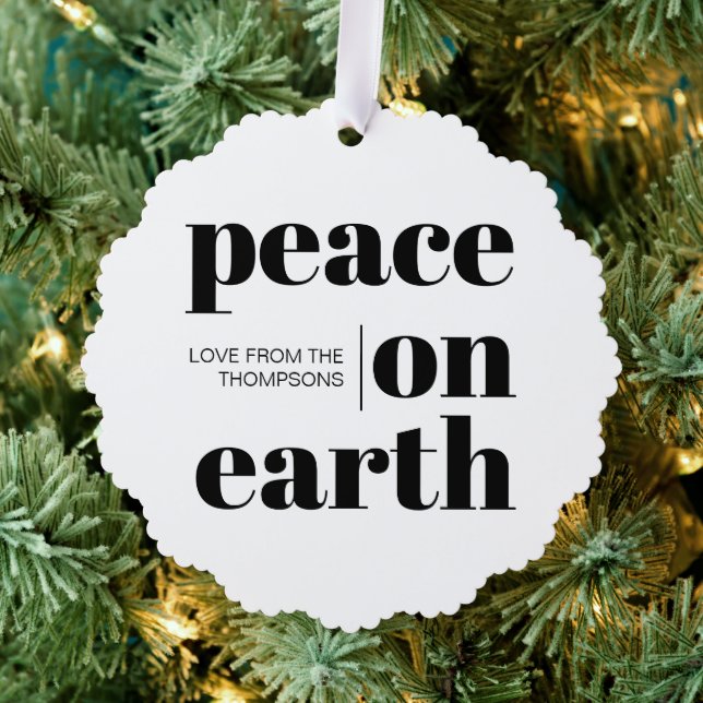 Personalised Peace On Earth Christmas Minimalist Tree Decoration Card (Insitu (Tree))