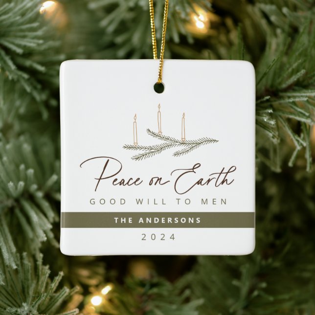 Personalised Peace on Earth Religious Christmas Ceramic Ornament (Tree)