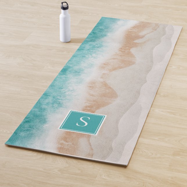 Personalised Peaceful Beach Waves Monogram Name Yoga Mat (In Situ)