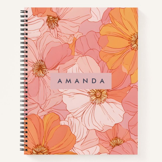 Personalised Peach and Coral Floral Style Notebook (Front)