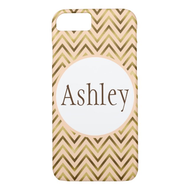 Personalised Peach and Gold Chevron Stripes Case-Mate iPhone Case (Back)