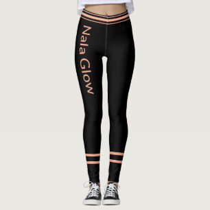 Personalised Peach Black Striped Pet Cat Mum Name Leggings