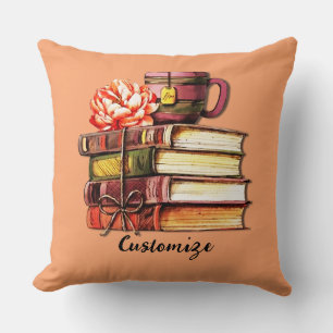Personalised Peach Books And Tea Cushion