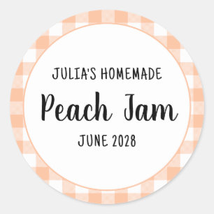 Personalised Peach Buffalo Plaid Jam Classic Round Sticker