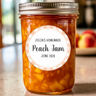 Personalised Peach Buffalo Plaid Jam Classic Round Sticker