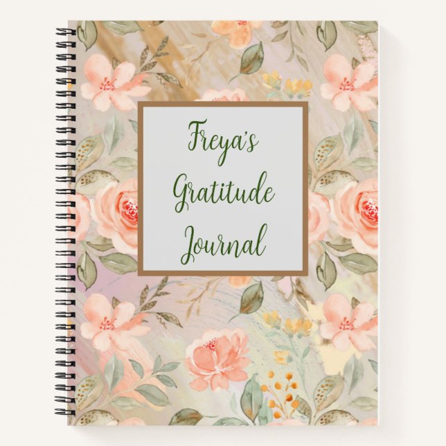 Personalised Peach Floral Gratitude Journal (Front)