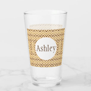 Personalised Peach & Gold Chevron Stripe Glass