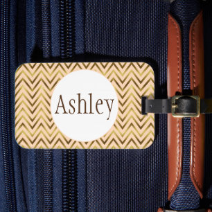 Personalised Peach & Gold Chevron Stripe Luggage Tag