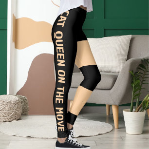Personalised Peach Navy Black Cat Mum Cute Fun Gym Leggings