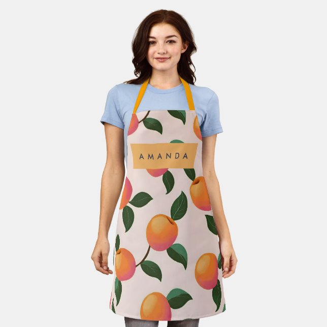 Personalised Peach Pattern Cute Peaches Apron (Worn)
