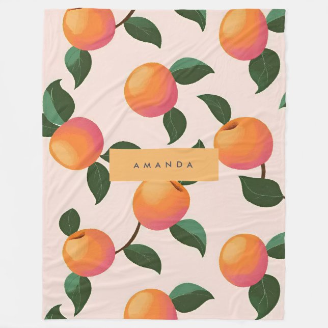 Personalised Peach Pattern Cute Peaches Fleece Blanket (Front)