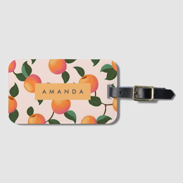 Personalised Peach Pattern Cute Peaches Luggage Tag (Front Horizontal)