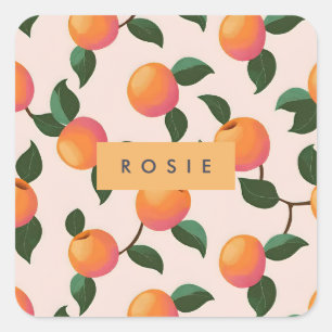 Personalised Peach Pattern Cute Peaches Square Sticker