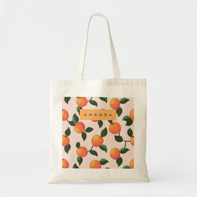 Personalised Peach Pattern Cute Peaches Tote Bag (Front)