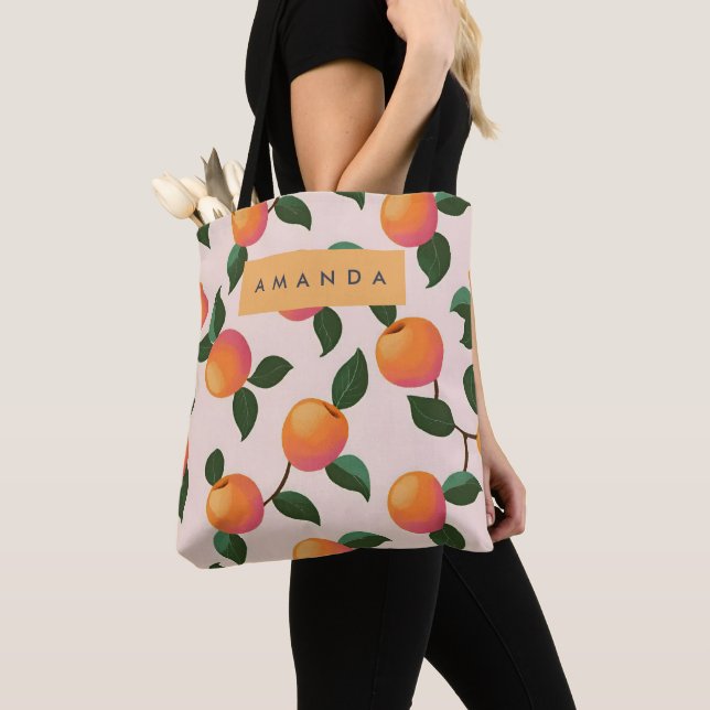 Personalised Peach Pattern Cute Peaches Tote Bag (Close Up)