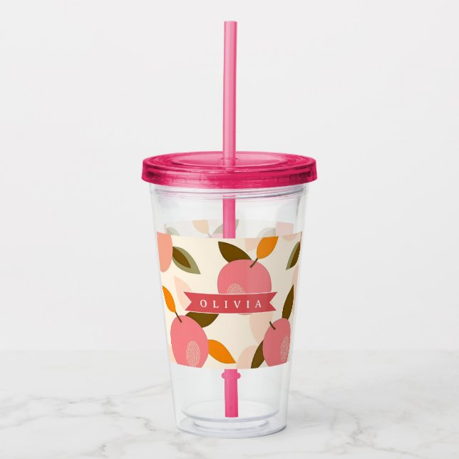 Personalised Peach Pattern Cute Retro Summer Acrylic Tumbler (Front)