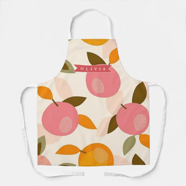 Personalised Peach Pattern Cute Retro Summer Apron (Front)