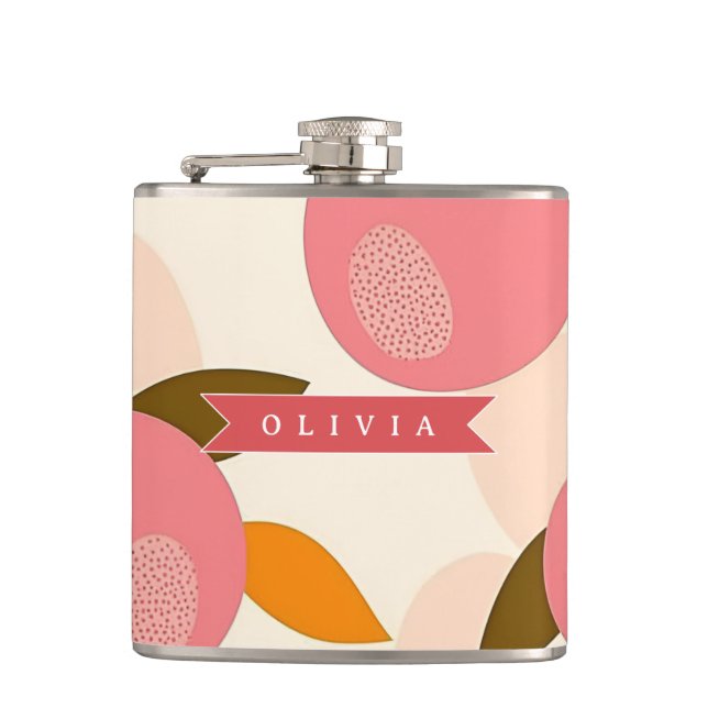 Personalised Peach Pattern Cute Retro Summer Hip Flask (Front)