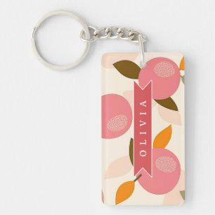 Personalised Peach Pattern Cute Retro Summer Key Ring