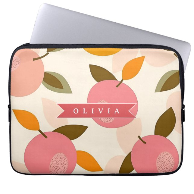 Personalised Peach Pattern Cute Retro Summer Laptop Sleeve (Front)
