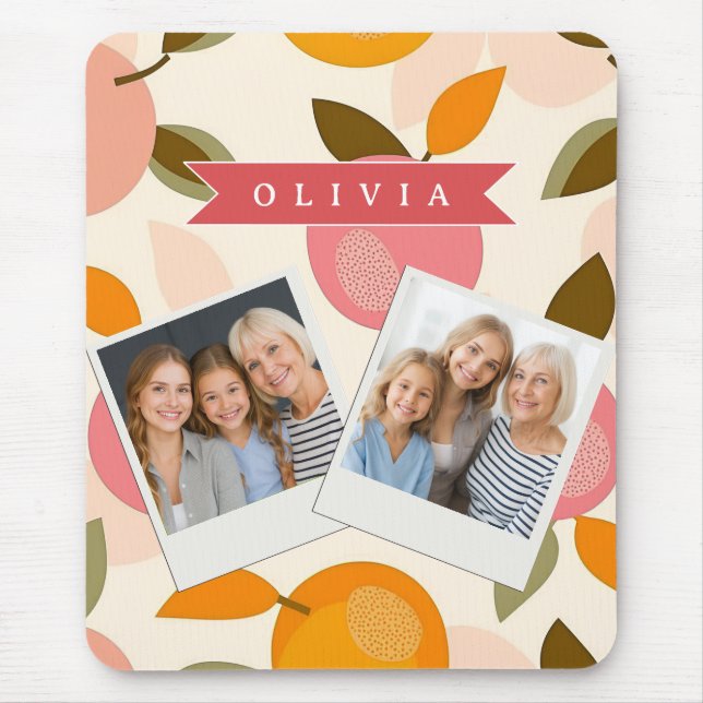 Personalised Peach Pattern Cute Retro Summer Mouse Mat (Front)
