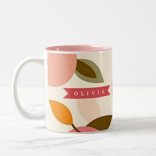 Personalised Peach Pattern Cute Retro Summer Two-Tone Coffee Mug (Left)