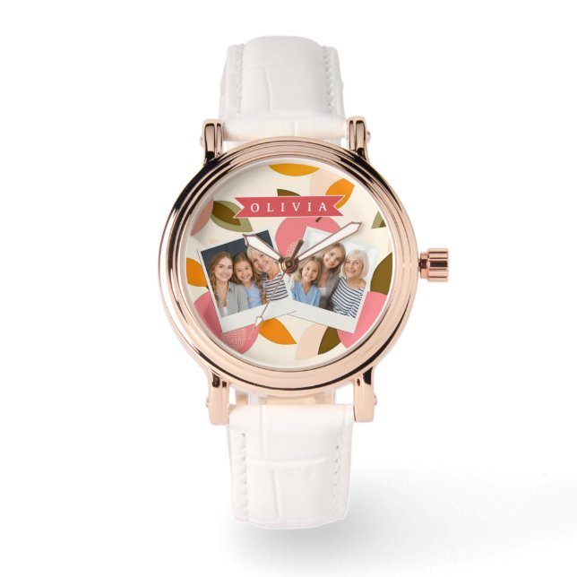 Personalised Peach Pattern Cute Retro Summer Watch (Front)