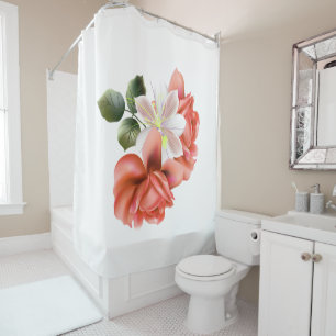 Personalised Peach Peonies and Ghost Orchid Shower Curtain