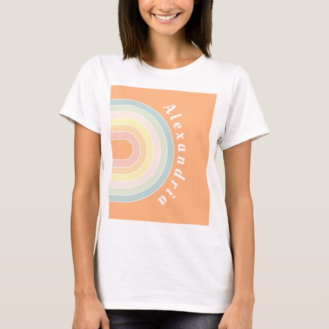 Personalised Peach Retro Rainbow T-Shirt (Front)