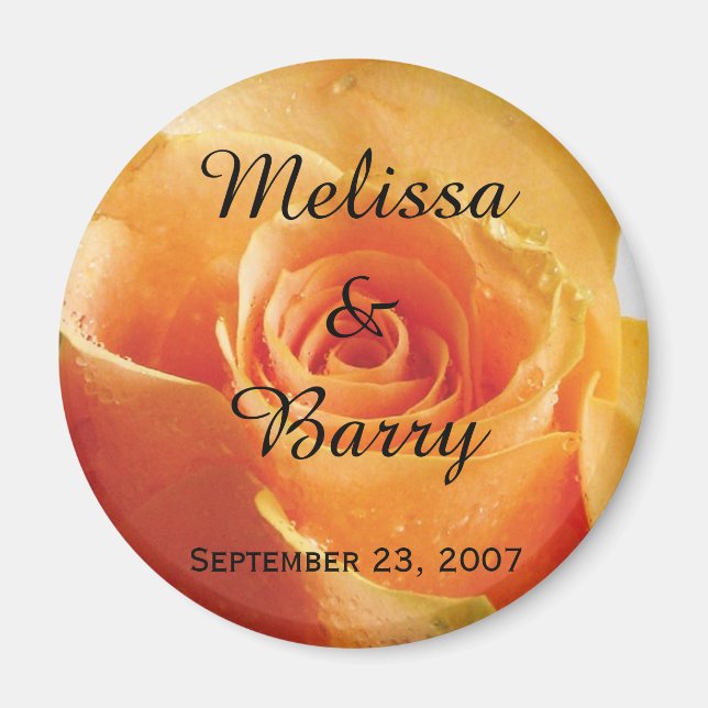 Personalised Peach Rose Wedding Magnet (Front)