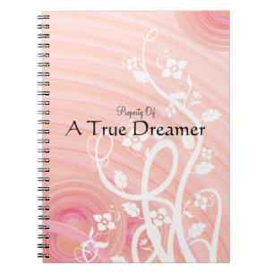 Personalised Peach Spirals White Flourish Flowers Notebook