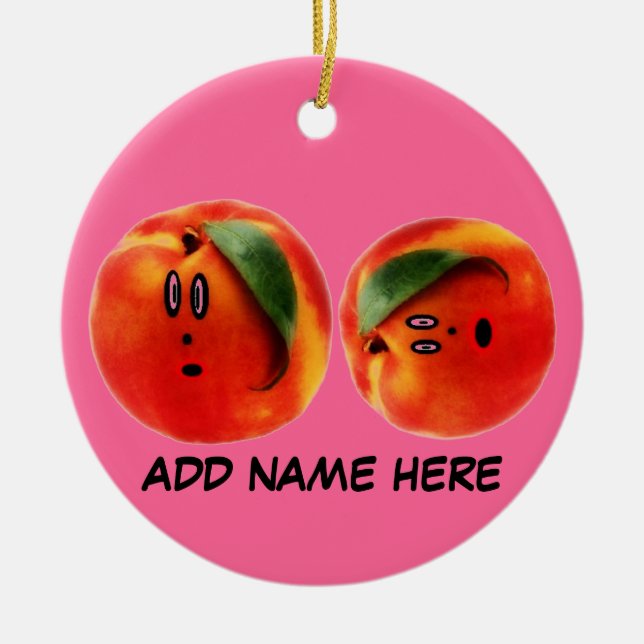 Personalised Peaches Cartoon Ceramic Tree Decoration (Front)