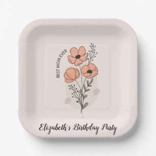 Personalised Peachy Best Mum Ever Birthday Party Paper Plate