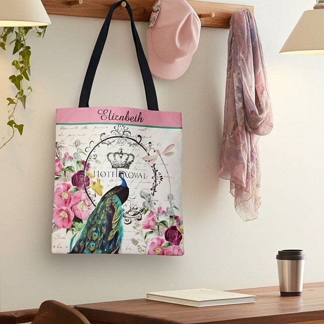 Personalised Peacock and spring flowers tote bag (Creator Uploaded)
