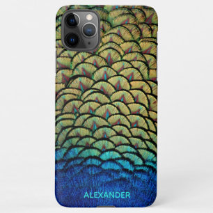 Personalised Peacock Blue Feather Named iPhone 11Pro Max Case