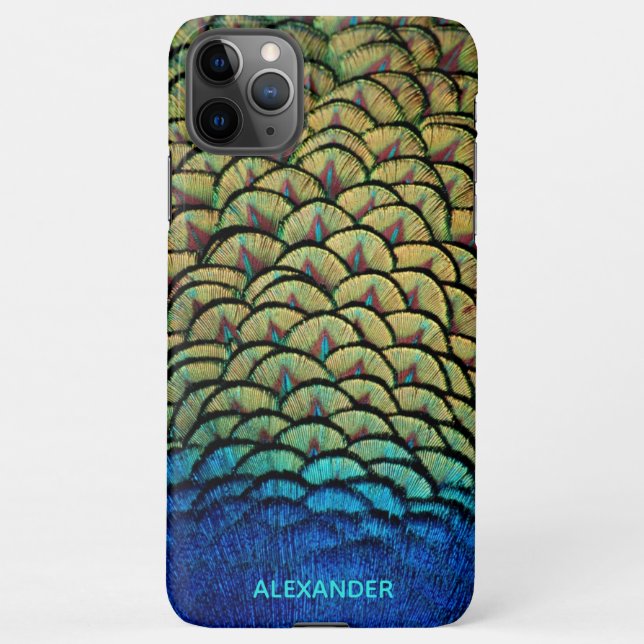 Personalised Peacock Blue Feather Named  iPhone Case (Back)
