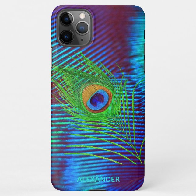 Personalised Peacock Blue Feather Named  iPhone Case (Back)